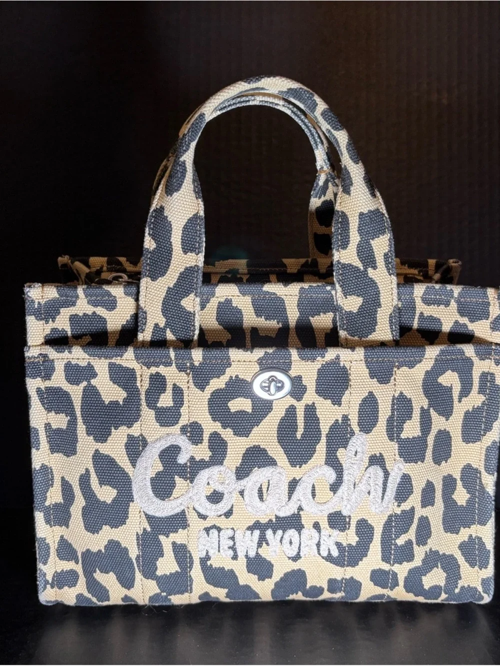 COACH Leopard Canvas Tote 26 - Tan & Black